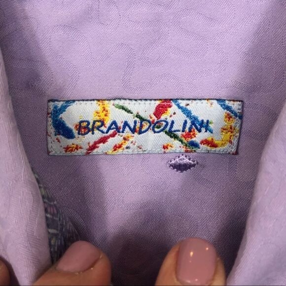 Brandolini Purple Diamond Puzzle Pattern Button-Down Point Collar Size Large - Picture 3 of 4